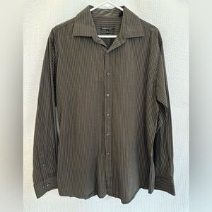 BCBGMaxAzria Men's Modern Fit Brown Black Striped Button Down Shirt Size: Large